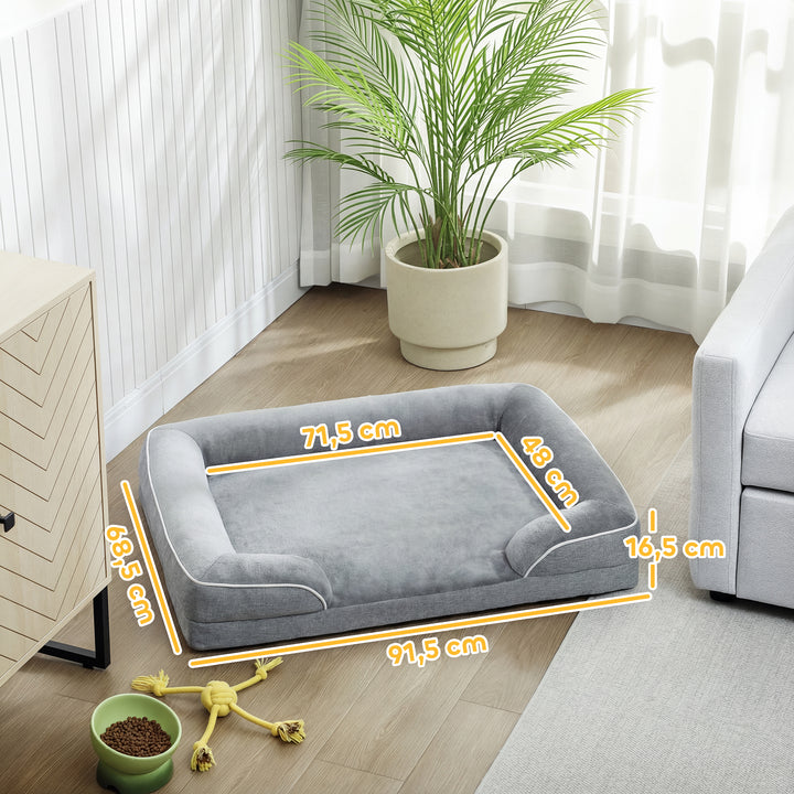 Cama para Cães com Base Antiderrapante Capa Lavável 91,5x68,5x16,5 cm Cinza