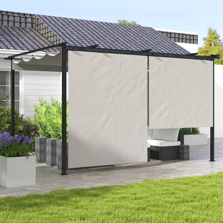 Pérgola de Jardim 3,95x2,95 cm Pérgola para Exterior com Teto Retrátil 4 Cortinas Enroláveis de Poliéster e Estrutura de Metal para Pátio Varanda Creme
