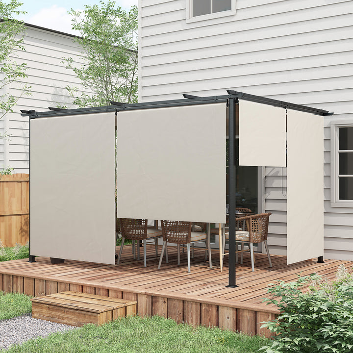 Pérgola de Jardim 3,95x2,95 cm Pérgola para Exterior com Teto Retrátil 4 Cortinas Enroláveis de Poliéster e Estrutura de Metal para Pátio Varanda Creme