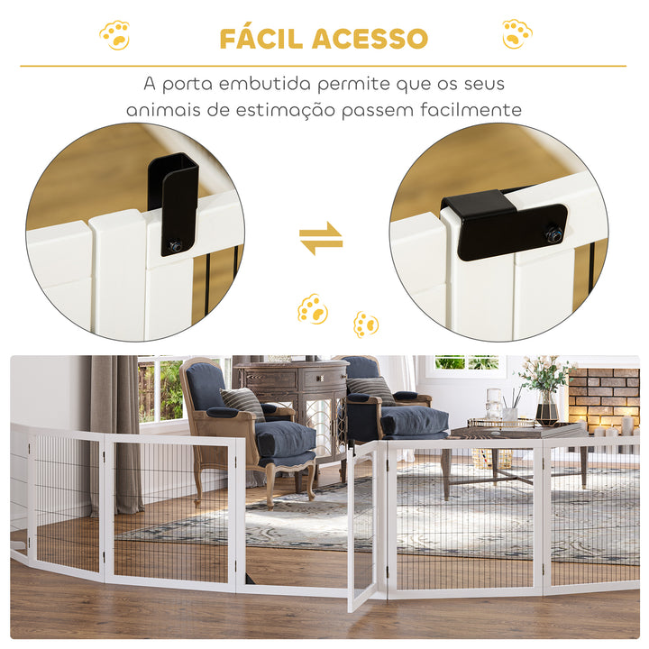 Barreira de Segurança para Cães de Madeira Dobrável para Escadas e Portas Grade para Cães Pequenos e Médios com 6 Painéis com Suporte de Pé para Interiores 432x36x70 cm Branco