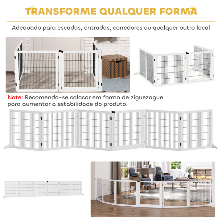 Barreira de Segurança para Cães de Madeira Dobrável para Escadas e Portas Grade para Cães Pequenos e Médios com 6 Painéis com Suporte de Pé para Interiores 432x36x70 cm Branco