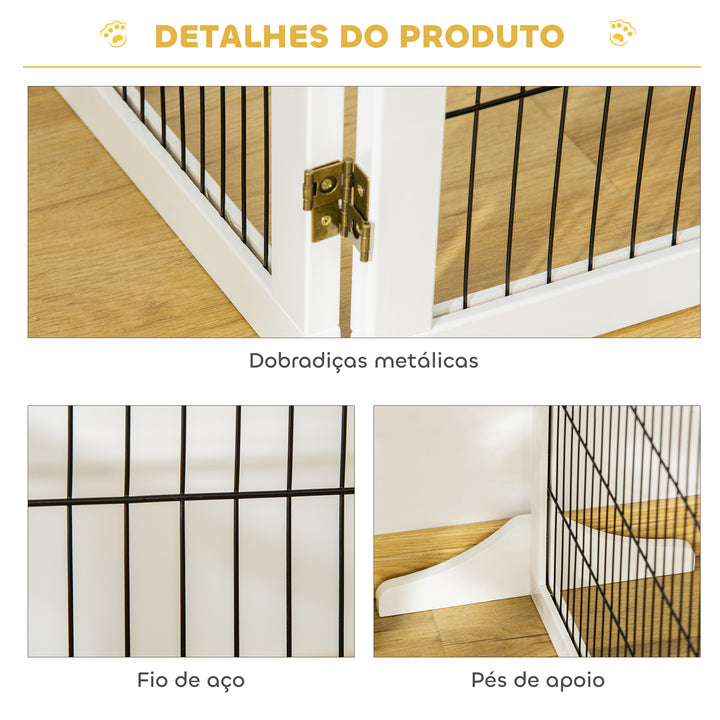 Barreira de Segurança para Cães de Madeira Dobrável para Escadas e Portas Grade para Cães Pequenos e Médios com 6 Painéis com Suporte de Pé para Interiores 432x36x70 cm Branco