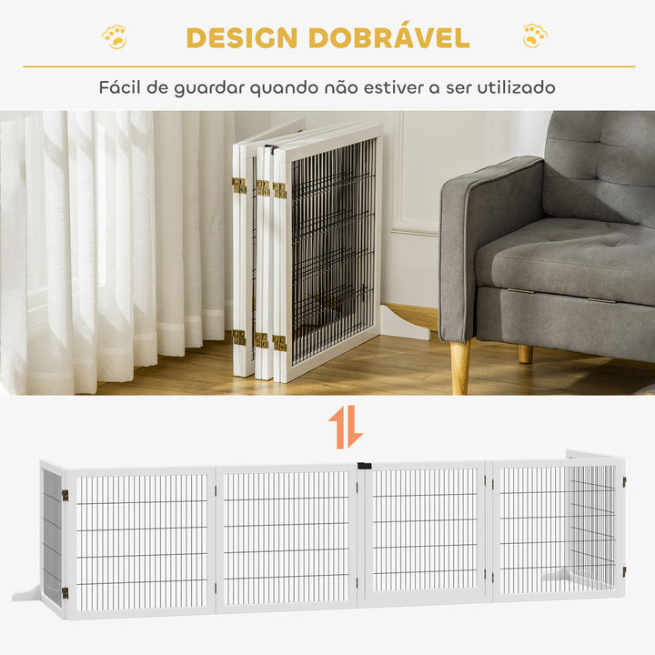 Barreira de Segurança para Cães de Madeira Dobrável para Escadas e Portas Grade para Cães Pequenos e Médios com 6 Painéis com Suporte de Pé para Interiores 432x36x70 cm Branco