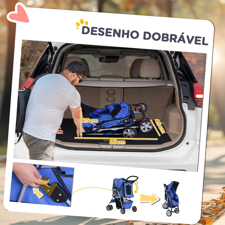 Carrinho Cães Animais de estimação Dobrável Azul 75 x 45 x 97 cm