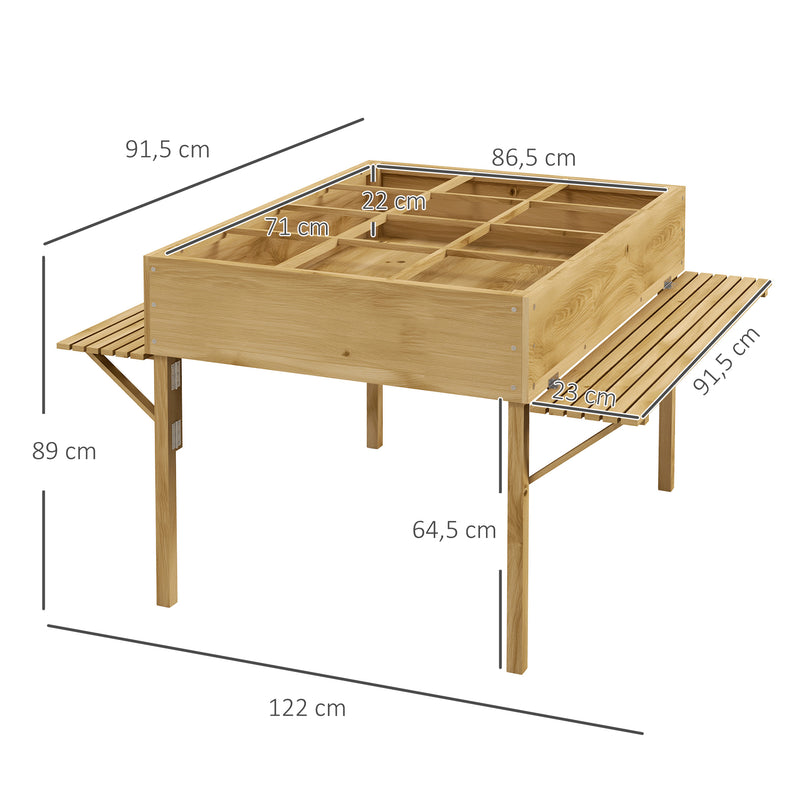 Horta Elevada de Madeira Horta Urbana Mesa de Cultivo 122x91,5x89 cm com 2 Prateleiras Dobráveis e Tecido Não Tecido para Cultivo Plantas Flores Vegetais Natural