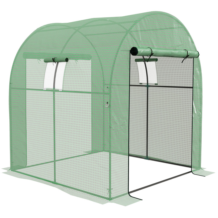 Estufa de Exterior Estufa de Túnel com 2 Portas Enroláveis 2 Janelas em Rede Cobertura PE 135g/m² Anti-UV, Estrutura em Aço para Cultivo e Plantas 180x180x200 cm Verde
