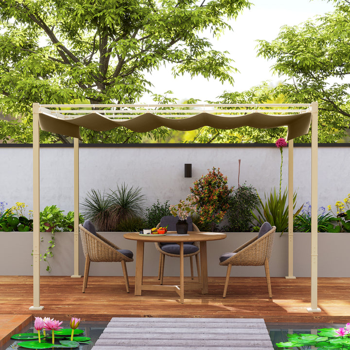 Pérgola com Telhado Retrátil Pérgola de 3x3 m Pérgola de Parede ou Independente com Fecho Magnético Proteção UV30+ Pérgola para Jardim Terraço Exterior Cáqui