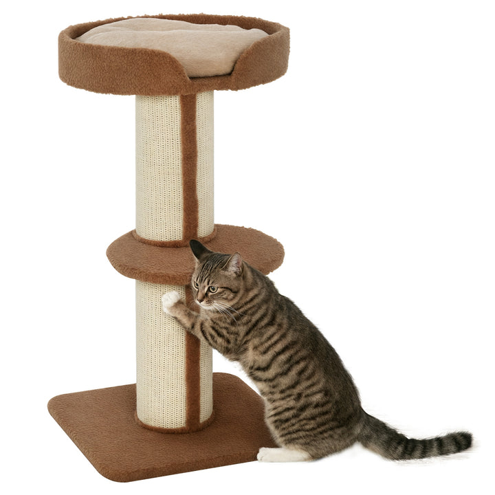 Arranhador para Gatos Altura 91 cm Arranhador para Gatos de 3 Níveis com Ninho Plataforma e Poste de Sisal 45x45x91 cm Marrom Claro