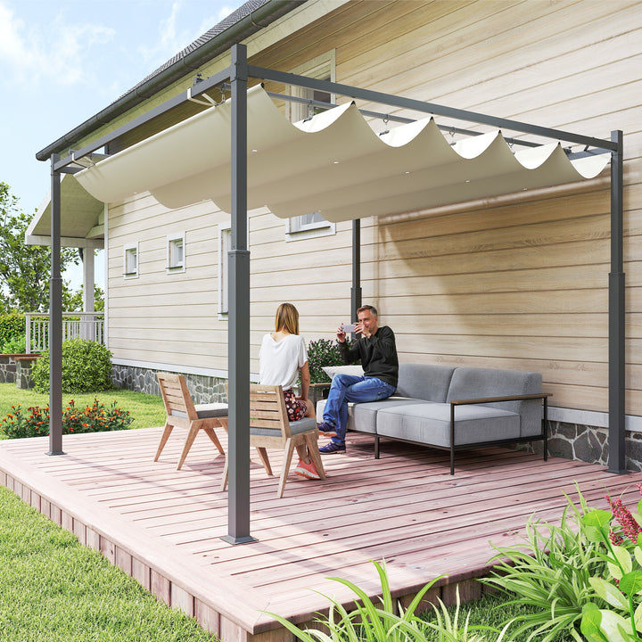 Pérgola de Jardim 3x3 m com Teto Retráctil e Acessório Magnético Pérgola de Jardim com Proteção UV30+ Colunas Metálicas e Ganchos Pérgola para Pátio, Terraço, Exterior Creme