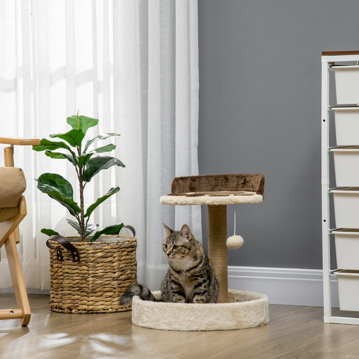 Arranhador para Gatos Altura 44 cm Torre de Escalada com 2 Camas Poste de Juta Brinquedo Pendurado Ø41x44 cm Marrom