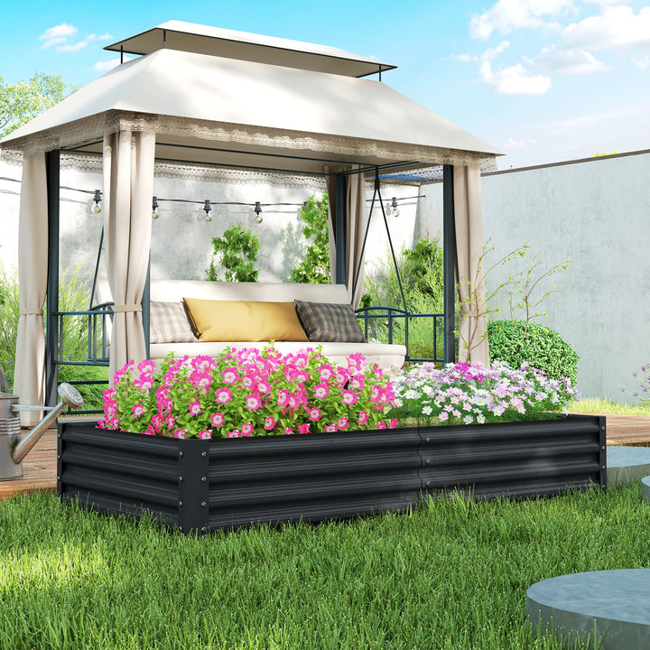 Caixa de Plantio de Aço Galvanizado Horta para Cultivar Plantas Flores Ervas Floreira Grande de Exterior Retangular com Fundo Aberto 180x90x30 cm Cinzento Escuro