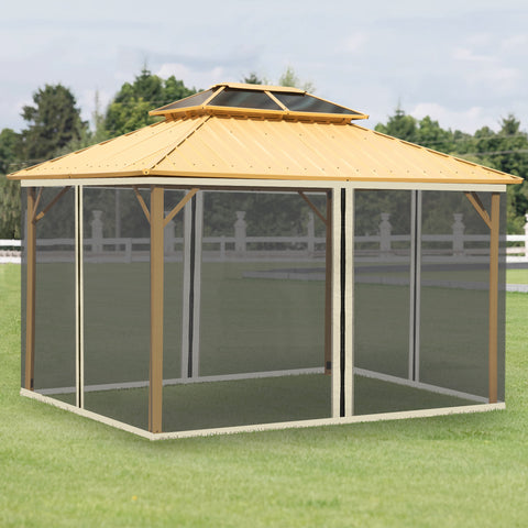 4 Painéis Laterais 352x207 cm para Tenda de Jardim Mosquiteira para Gazebo Gazebo com Zíperes e Anéis Preto