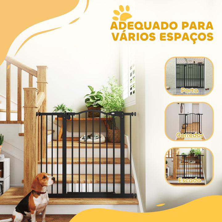 Barreira de Segurança para Cães Barreira com Largura Ajustável 74-94 cm Barreira para Cães com Extensão para Escadas e Portas Preto