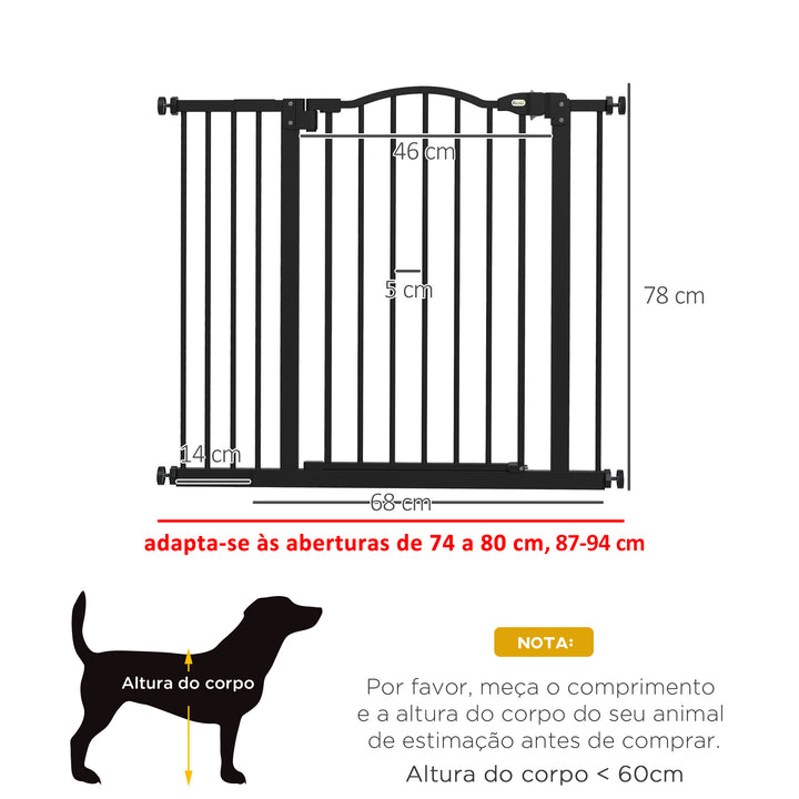 Barreira de Segurança para Cães Barreira com Largura Ajustável 74-94 cm Barreira para Cães com Extensão para Escadas e Portas Preto