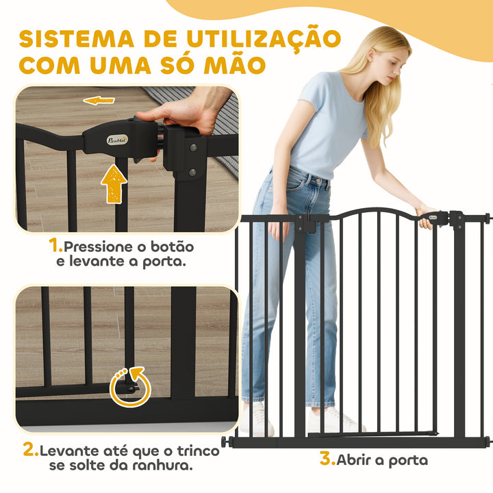 Barreira de Segurança para Cães Barreira com Largura Ajustável 74-94 cm Barreira para Cães com Extensão para Escadas e Portas Preto