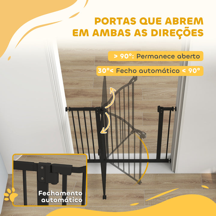 Barreira de Segurança para Cães Barreira com Largura Ajustável 74-94 cm Barreira para Cães com Extensão para Escadas e Portas Preto