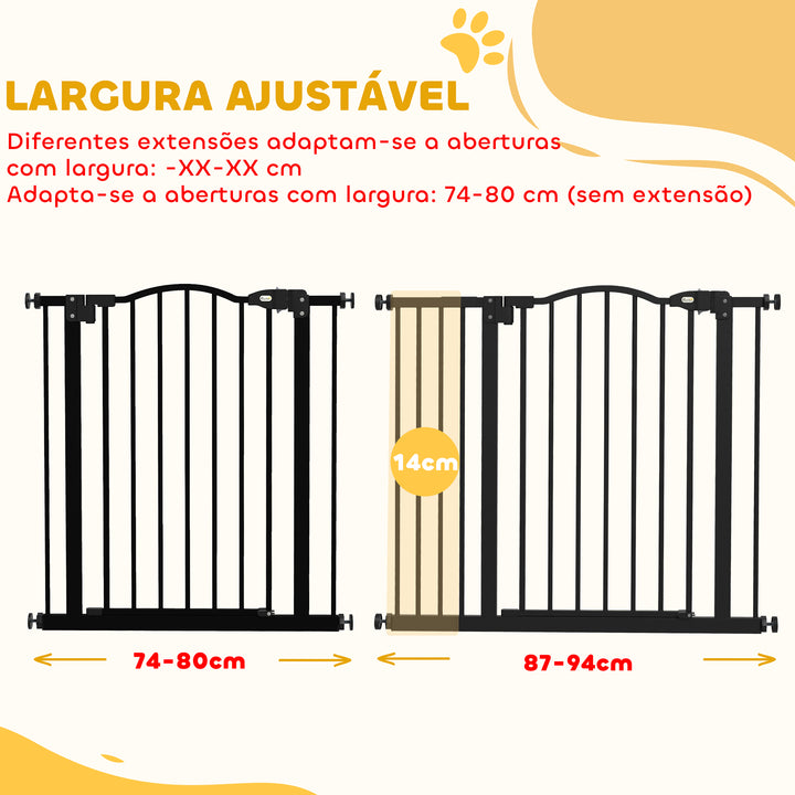 Barreira de Segurança para Cães Barreira com Largura Ajustável 74-94 cm Barreira para Cães com Extensão para Escadas e Portas Preto