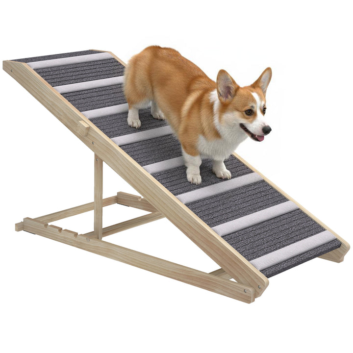 Rampa para Cães Dobrável e com Altura Ajustável 41-60 cm Rampa para Animais de Estimação de Madeira com Tapete Antiderrapante para Cães Pequenos Médios e Grandes 120x50x60 cm Madeira e Cinza