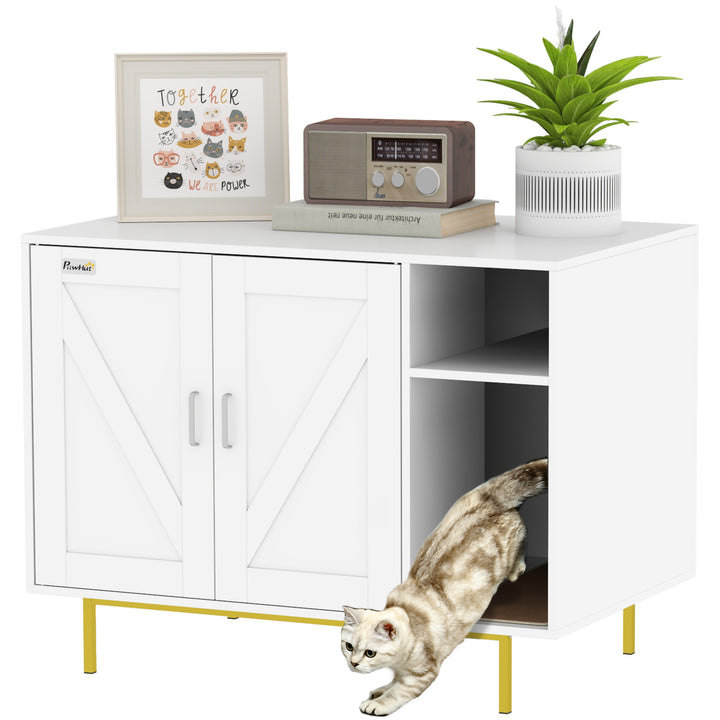 Móvel Caixa de Areia para Gatos Caixa de Areia para Gatos com Almofada para Arranhar e Compartimento de Arrumação Caixa de Areia para Gatos Sala de Estar Dormitório 80x50x61 cm Branco