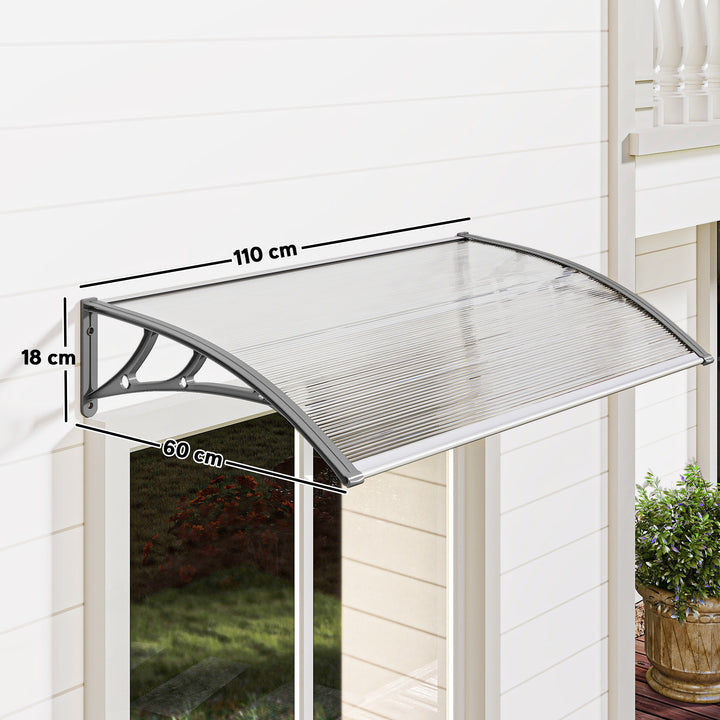 Marquise de Proteção 110x60cm Marquise Exterior para Portas e Janelas contra o Sol e Chuva com Suporte de PP Policarbonato Cinza