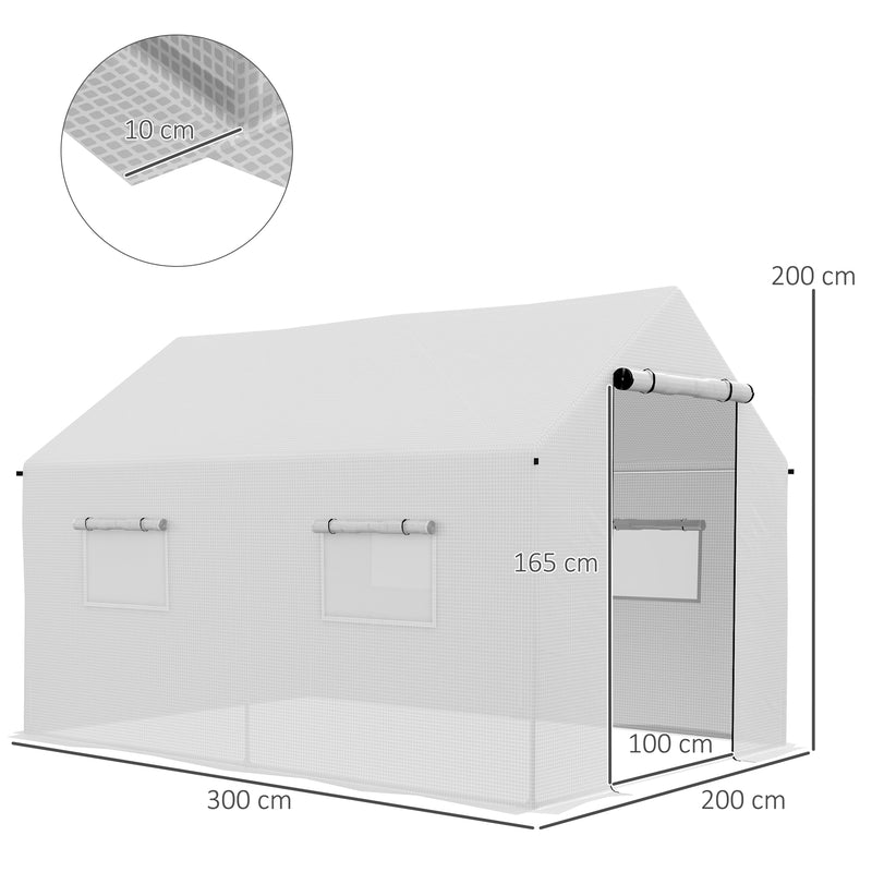 Estufa tipo Túnel 2x3x2 m Estufa de Exterior com 4 Janelas de Malha e Porta com Fecho de Correr Estufa para Cultivos Anti UV para Pátio Jardim Branco