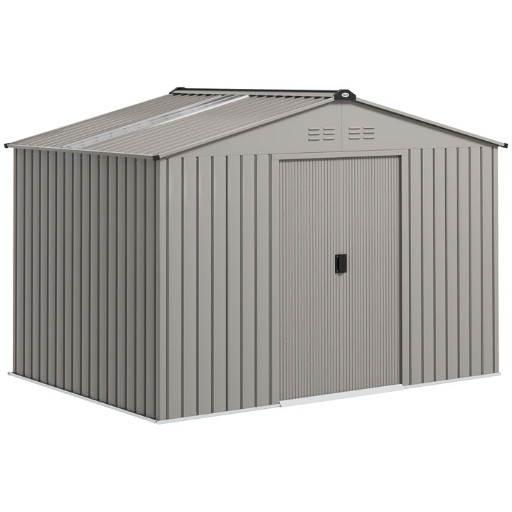 Abrigo de Jardim Exterior 4,9 m² 277x195x192cm Abrigo e Jardim Metálico para Armazenamento de Ferramentas com Base Incluída (Chão não Incluído) e 4 Janelas Verde Escuro