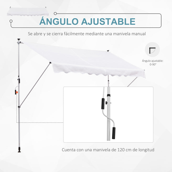 Toldo Manual Retrátil para Exterior 300x150x170-280cm Toldo Enrolável Altura Ajustável com Manivela Proteção Solar para Terraço Balcão Jardim Branco