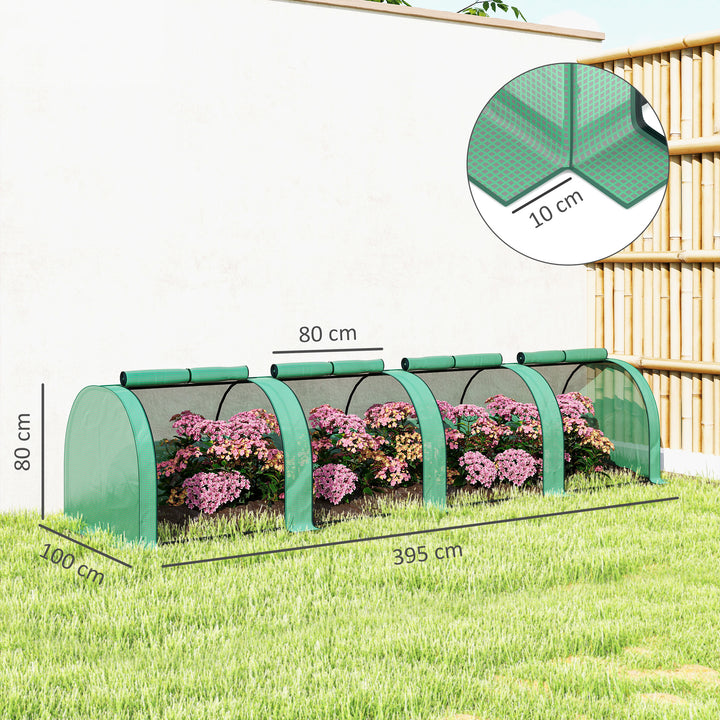 Estufa 395x100x80 cm para Jardim Varanda Estufa Pequena para Cultivo de Plantas com 4 Janelas Estrutura de Aço e PE Verde