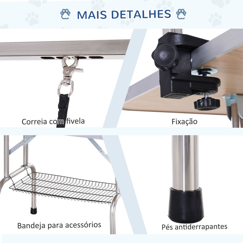 Mesa de Tosquia para Animais de Estimação Mesa de Tosquia para Cães Dobrável com Prateleira de Armazenamento Estrutura de Aço e Altura Ajustável 20-80 cm 107x60x170 cm Preto