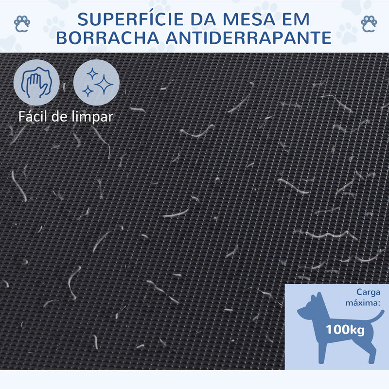 Mesa de Tosquia para Animais de Estimação Mesa de Tosquia para Cães Dobrável com Prateleira de Armazenamento Estrutura de Aço e Altura Ajustável 20-80 cm 107x60x170 cm Preto