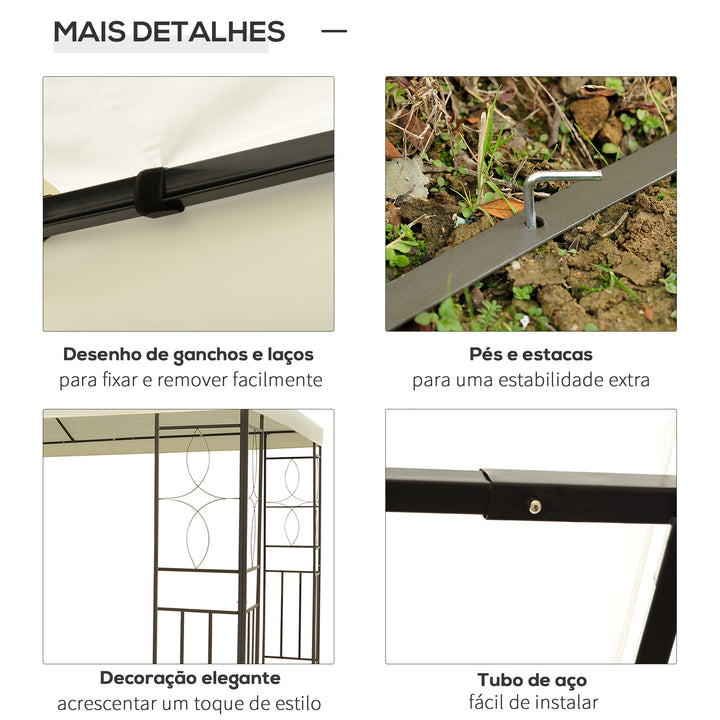 Pérgola de Jardim 4x3 m Toldo de Jardim com Telhado Duplo Estrutura de Aço, 8 Orifícios de Drenagem UPF30+ Tenda para Exterior Terraço Pátio Festas Branco Creme