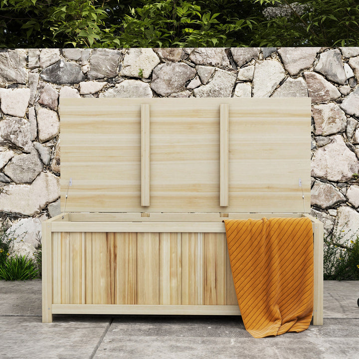 Baú de Armazenamento Exterior em Madeira 172 L Baú de Jardim com Tampa Articulada Resistente às Intempéries para Jardim Terraço Pátio 120x55x45 cm Madeira