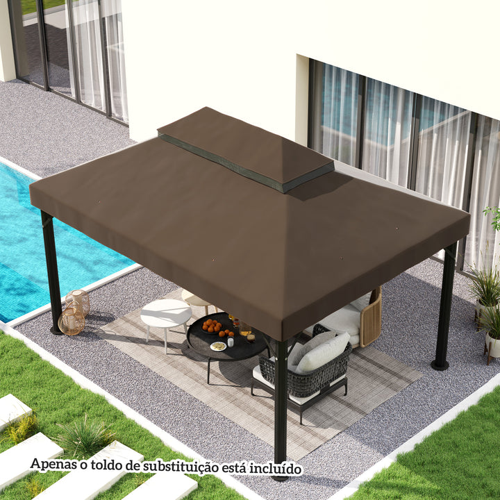 Toldo de Substituição para Pérgola 4x3 m Toldo para Pérgola com Teto Duplo Mosqueteira Proteção UV 30+ Toldo de Substituição para Pérgula Café