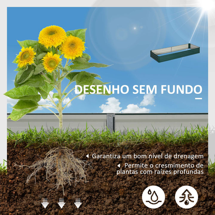 Caixa de Plantio de Aço Galvanizado Horta para Cultivar Plantas Flores Ervas Floreira Grande de Exterior Retangular com Fundo Aberto 180x90x30 cm / 241x90,5x30 cm Verde