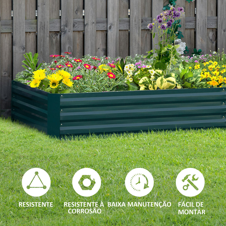 Caixa de Plantio de Aço Galvanizado Horta para Cultivar Plantas Flores Ervas Floreira Grande de Exterior Retangular com Fundo Aberto 180x90x30 cm / 241x90,5x30 cm Verde