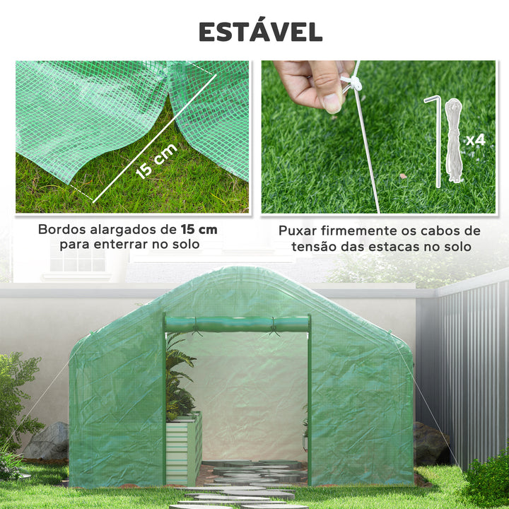 Estufa tipo Túnel 4x3x2 m Estufa de Exterior com 2 Janelas Cobertura PE Anti UV e 1 Porta de Enrolar com Fecho de Correr Estufa para Jardim Pátio Verde