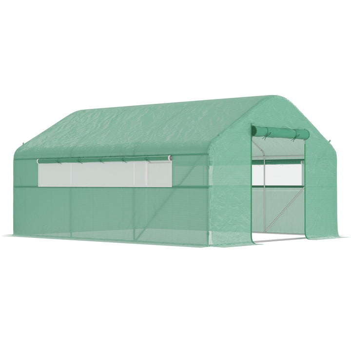 Estufa tipo Túnel 4x3x2 m Estufa de Exterior com 2 Janelas Cobertura PE Anti UV e 1 Porta de Enrolar com Fecho de Correr Estufa para Jardim Pátio Verde