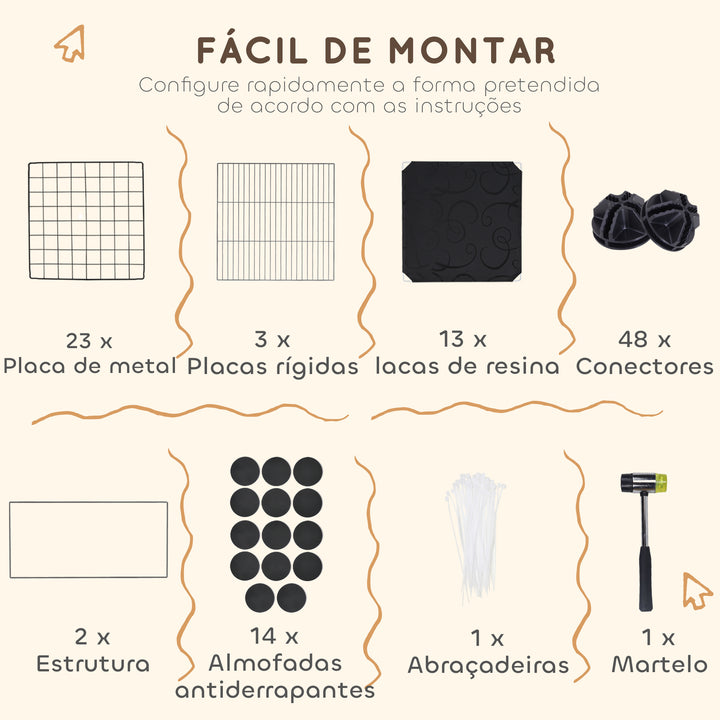 Recinto para Pequenos Animais Modular Parque para Coelhos com 39 Painéis 3 Abrigos para Cobaias Coelhos-da-Índia Preto