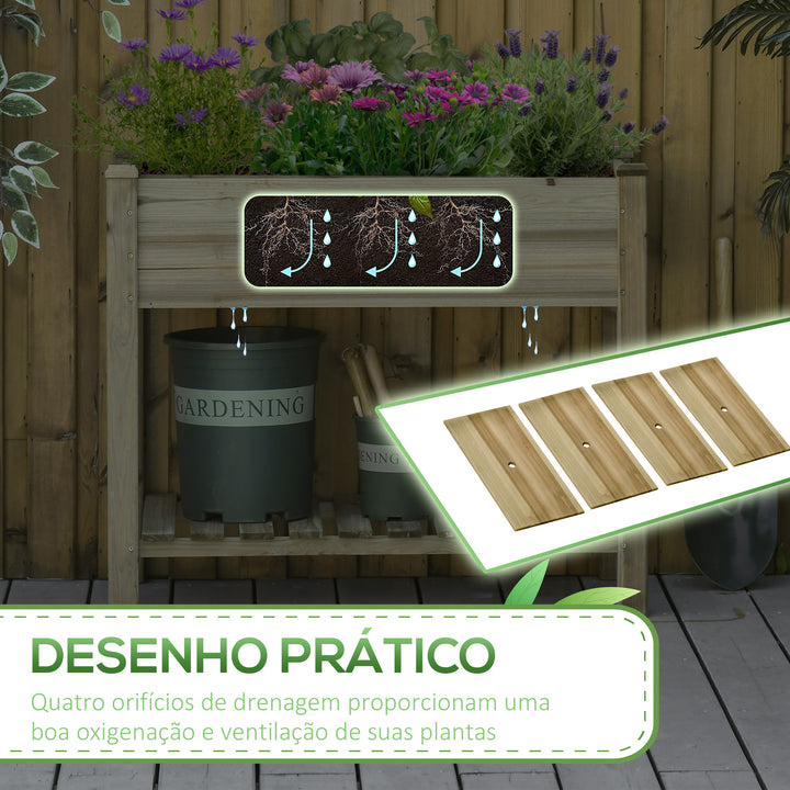 Horta Vertical de Madeira com Prateleira 91x51x76cm Mesa de Cultivo Retangular com Orifícios de Drenagem para Cultivos de Plantas Jardim Terraço Exterior Madeira Natural