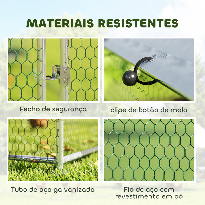 Galinheiro para Exterior 2,8x1,7x1,9 m 4,7 m² Galinheiro de Aço Galvanizado com Cobertura em Tecido Oxford Anti-UV e Impermeável Porta e Fechos Gaiola para 5-8 Galinhas Prata