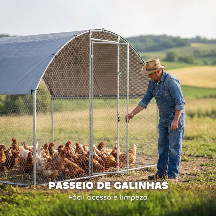 Galinheiro para Exterior 2,8x1,7x1,9 m 4,7 m² Galinheiro de Aço Galvanizado com Cobertura em Tecido Oxford Anti-UV e Impermeável Porta e Fechos Gaiola para 5-8 Galinhas Prata