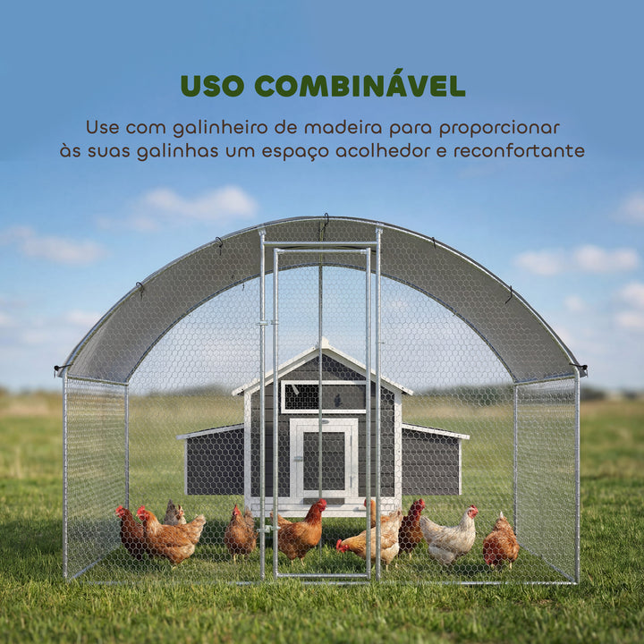 Galinheiro para Exterior 2,8x1,7x1,9 m 4,7 m² Galinheiro de Aço Galvanizado com Cobertura em Tecido Oxford Anti-UV e Impermeável Porta e Fechos Gaiola para 5-8 Galinhas Prata