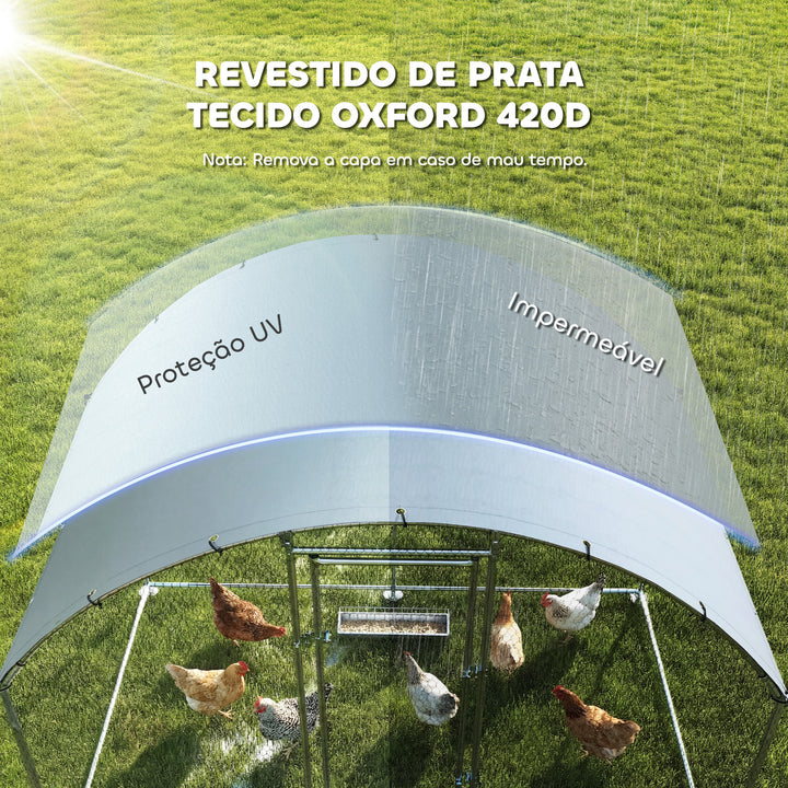 Galinheiro para Exterior 2,8x1,7x1,9 m 4,7 m² Galinheiro de Aço Galvanizado com Cobertura em Tecido Oxford Anti-UV e Impermeável Porta e Fechos Gaiola para 5-8 Galinhas Prata