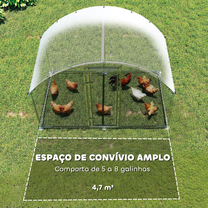Galinheiro para Exterior 2,8x1,7x1,9 m 4,7 m² Galinheiro de Aço Galvanizado com Cobertura em Tecido Oxford Anti-UV e Impermeável Porta e Fechos Gaiola para 5-8 Galinhas Prata
