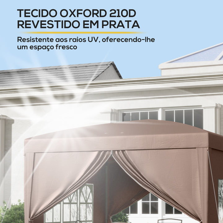 Tenda de Jardim com Paredes Laterais Amovíveis Janelas Porta com Fecho de Correr e Bolsa de Transporte 295x295x196-258 cm Café