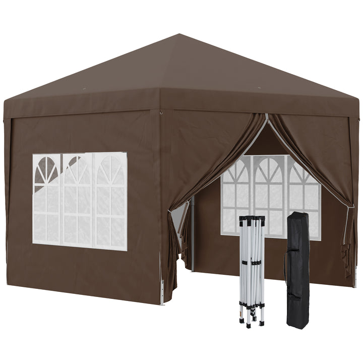 Tenda de Jardim com Paredes Laterais Amovíveis Janelas Porta com Fecho de Correr e Bolsa de Transporte 295x295x196-258 cm Café