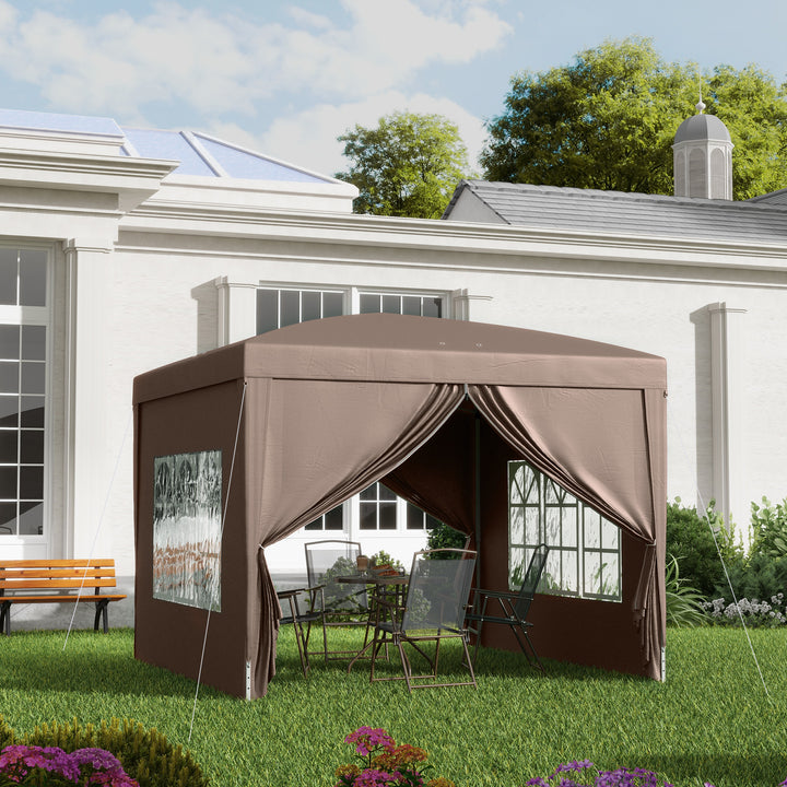 Tenda de Jardim com Paredes Laterais Amovíveis Janelas Porta com Fecho de Correr e Bolsa de Transporte 295x295x196-258 cm Café