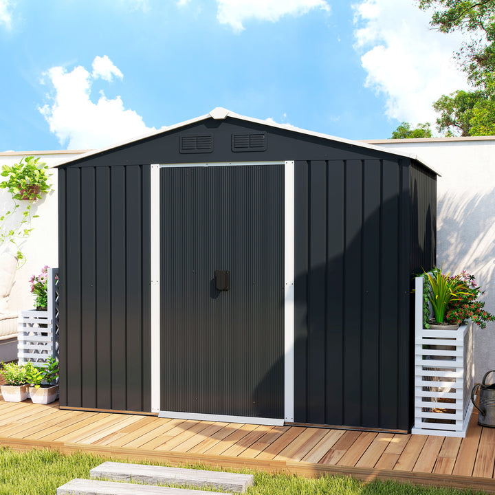 Abrigo de Jardim de 4,1 m² 236x174x190 cm Abrigo de Exterior para Armazenamento de Ferramentas com Portas de Correr e 4 Janelas de Ventilação para Pátio Cinza