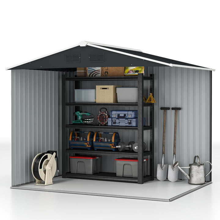 Abrigo de Jardim de 4,1 m² 236x174x190 cm Abrigo de Exterior para Armazenamento de Ferramentas com Portas de Correr e 4 Janelas de Ventilação para Pátio Cinza