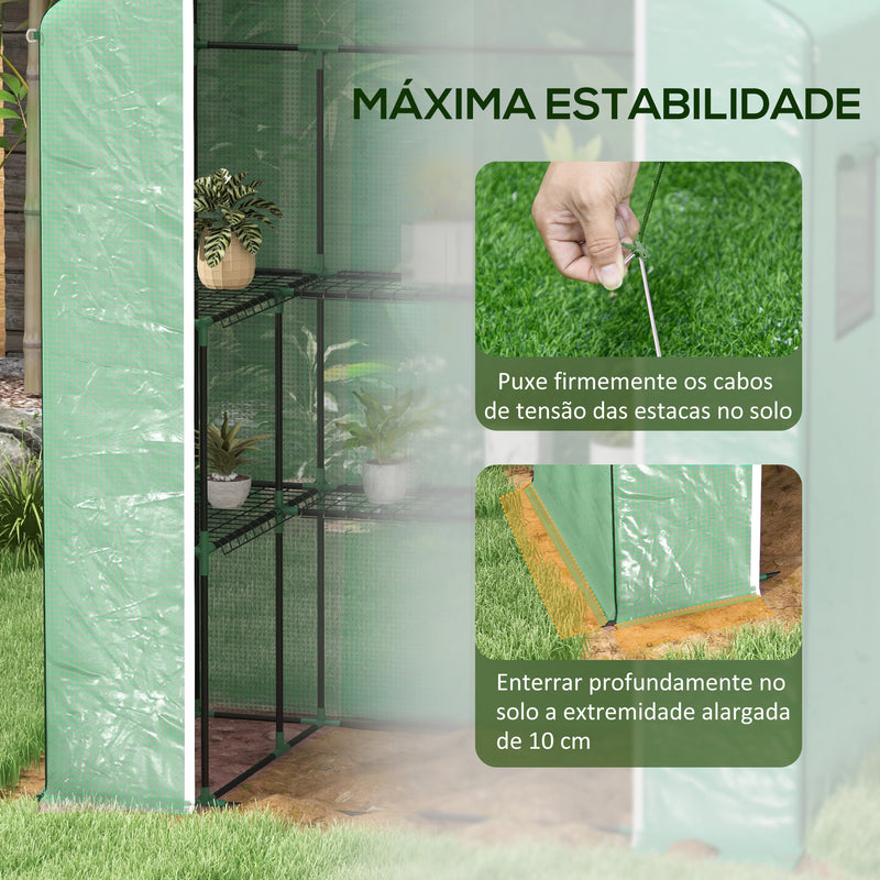 Estufa de Jardim Estufa com 1 Porta 2 Janelas e Prateleiras de 2 Níveis em Forma de U para Cultivo de Plantas em Varanda Pátio 140x73x190 cm Verde